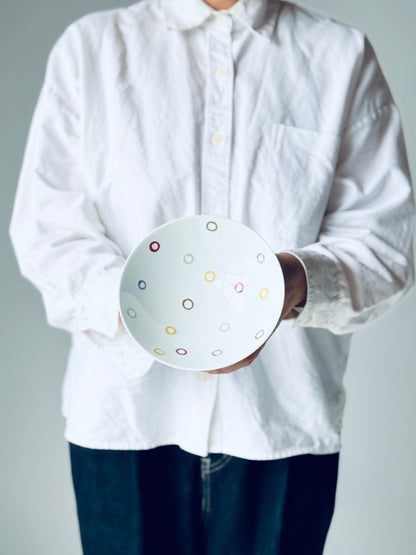 White ceramic tea bowl AB-10 by Hakusan Pottery, showcasing a smooth, round shape and traditional design on a plain background.