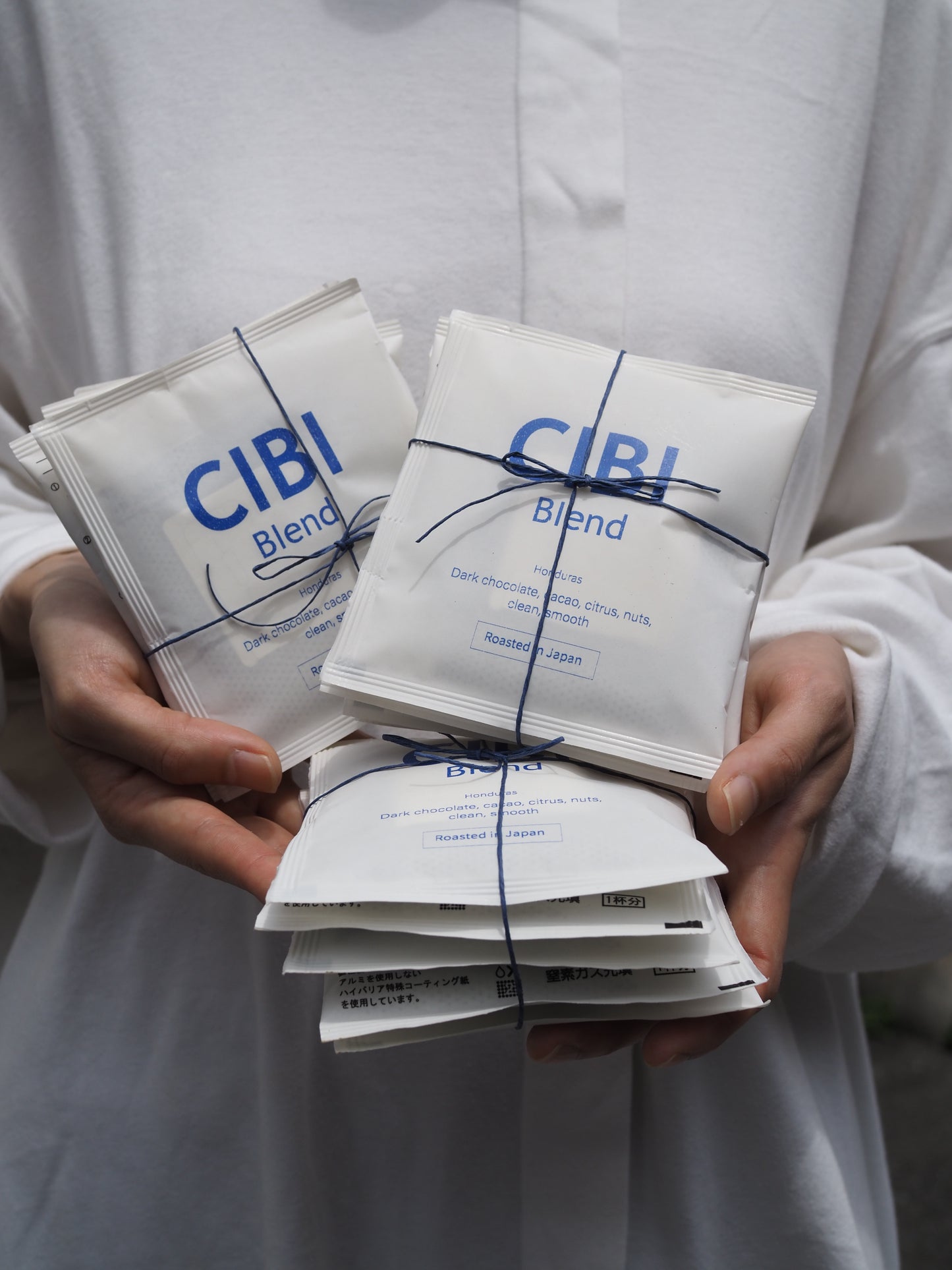 CIBI Blend drip bag coffee pack with a sleek design, showcasing the convenient single-serving coffee for brewing.
