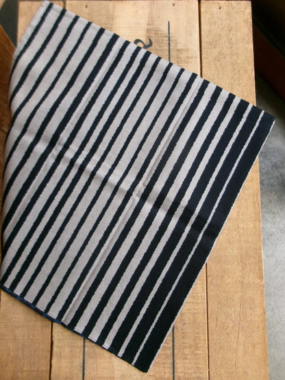Fuwa-ri cotton furoshiki wrapping cloth with navy and white stripe pattern by Kamawanu, showcasing its versatile traditional design.