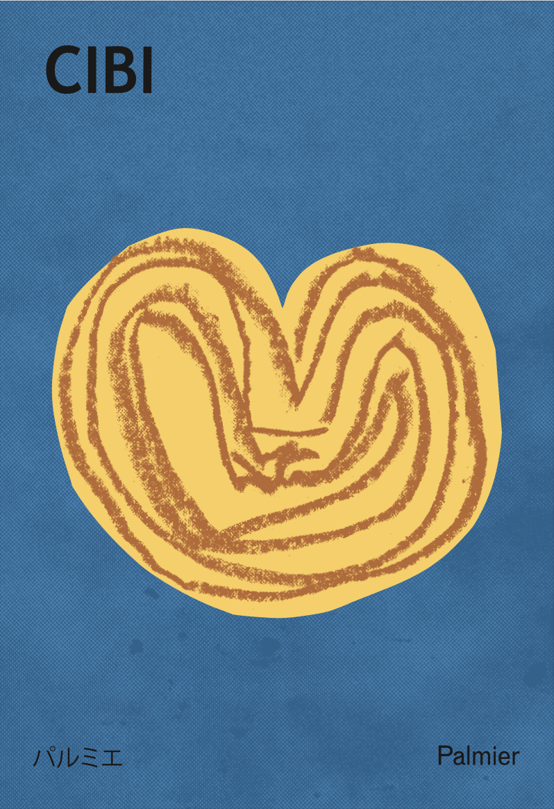 CIBI TOKYO STORE Bake Market special postcard featuring an illustrated palmier pastry design.